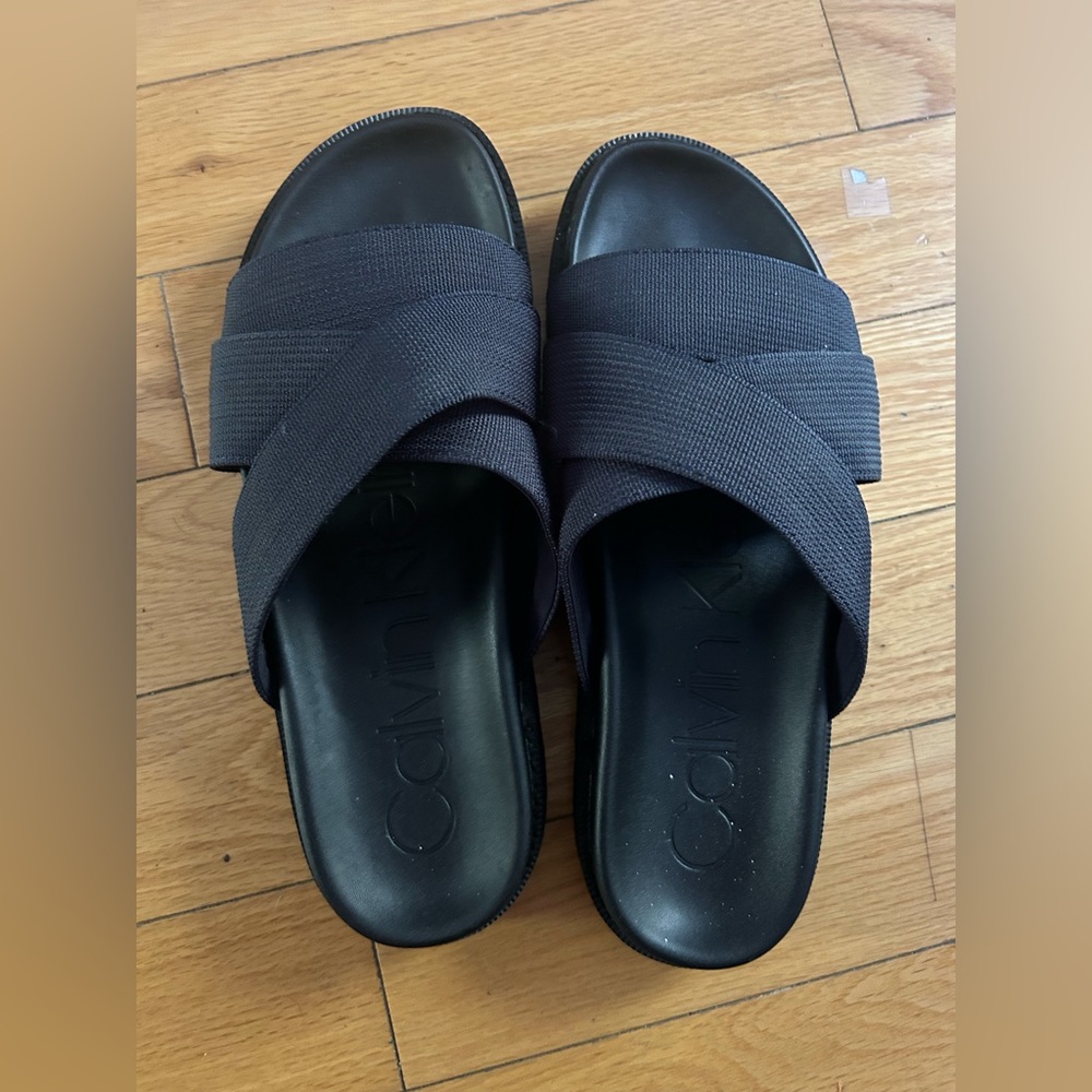 Calvin Klein Navy Crisscross Slide Sandals